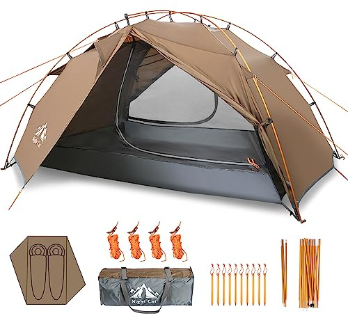 Night Cat Backpacking Tent 2 Person Lightweight Camping Tent with Foldable Pole, Lightweight Fast Setup Double Layers Waterproof Ultralight Tent Compact 7x4.4ft - Two Doors