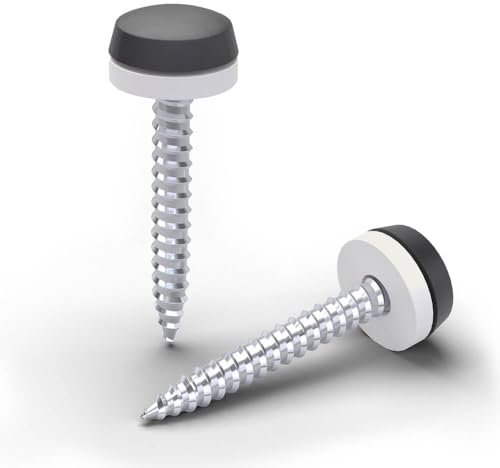 VOOXA Premium 50 Stück Fensterbankschrauben 3,9 x 22mm Edelstahl A2 mit Polyamidscheibe und Abdeckkappen Anthrazit RAL7016, für Alu und Kunststoff Fensterrahmen, TX15