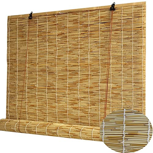 ZHJSHOU Retro Outdoor Bambusrollo Schilf Vorhang, Natural Rollo Sichtschutz Garten Bambus Rollos Jalousien, Handgewebt Schilfrohrvorhang für Terrasse Balkon Küche,60x70cm/23.6x27.5in(WxH)