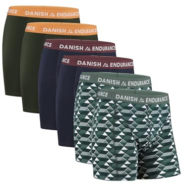 DANISH ENDURANCE 6-Pack Kalsonger, Mjuk Bomull, Klassisk Passform, Boxershorts för Män - Flerfärgad (Grön/Orange, Marinblå/Bordeaux, Retro Grön) M
