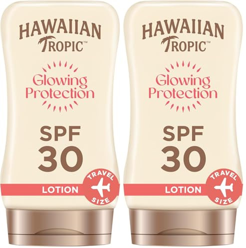 Hawaiian Tropic Satin Protection MINI Ultra Radiance - Loción Solar de Protección Alta SPF 30, Protege y Suaviza la Piel, Fragancia Frutas Tropicales, Formato Viaje 100 ml (Paquete de 2)