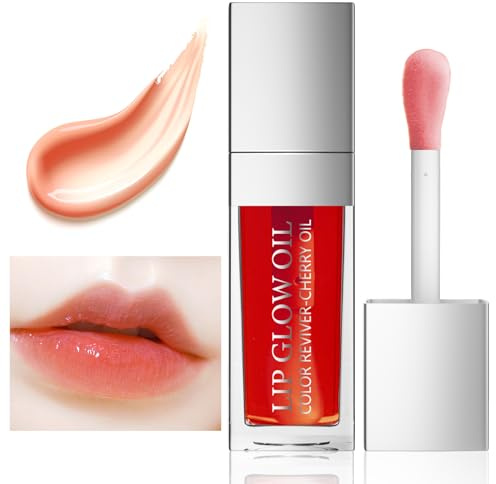 Ceboic Lip Oil, 8ml Brillo de Labios Voluminizador Crystal Jelly Lip Plumper Gloss, Lip Glow Oil Transparente Aceite Labial Hidratante para Labios Más Suaves y Duraderos