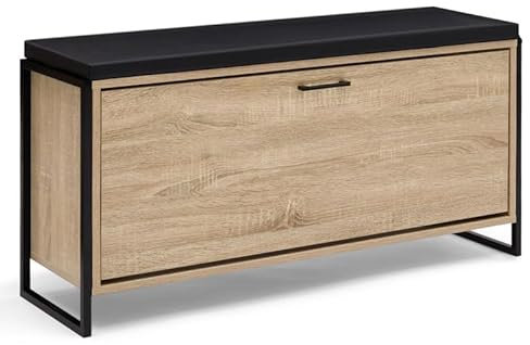 IDMarket - Banco de entrada con cojín y almacenamiento de zapatos Luis 100 cm, Recibidor Mueble, Diseño Industrial