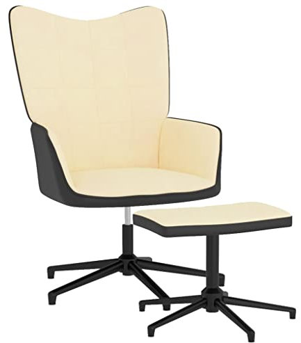 DYRJDJWIDHW Sessel,stillsessel,schaukelstuhl Wohnzimmer,Relaxsessel mit Hocker Cremeweiß Samt und PVCpapasansessel,relaxliege,Rocking Chair,stillstuhl,