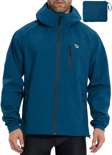 baleaf Herren Regenjacke Fahrradjacke Wasserdicht Outdoorjacke Windbreaker mit Kapuze 10000mm H2O Wasserdicht Laufjacke Atmungsaktiv Wanderjacke | 10000mm wasserdicht, 5000g atmungsaktiv. Helmkapuze verstaubar. Viele Taschen packbar. Winddicht reflektierend. Für Outdoor.
