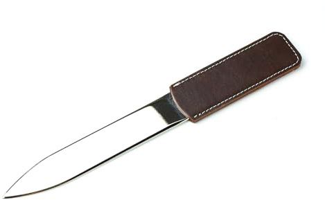 DELMON VARONE - Personalisierbarer Brieföffner 22cm mit Leder-Griff Premium Vintage Anilin Leder Braun - Hochwertiger Metall Brief-Öffner Messer edel, modern - Letter Opener mit Gravur & Namen