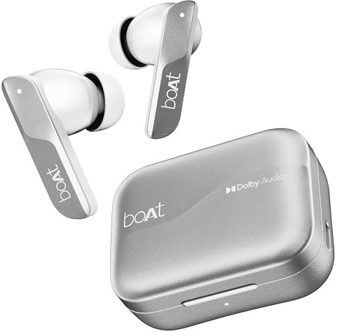 boAt Newly Launched Airdopes 800 TWS in Ear Earbuds with Dolby Audio, Adaptive EQ by Mimi, 40 hrs Playback, 4 Mics with AI-ENx™,Multipoint Connection,Hearables App Support(Interstellar White)