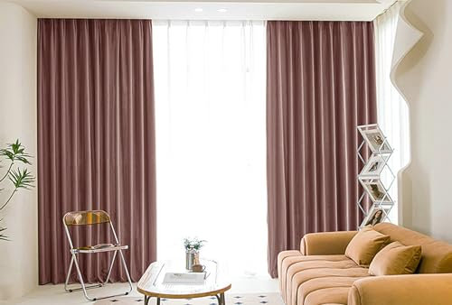 Ayoiow Vorhänge Blickdicht Nach Maß, Thermogardinen Mit Ösen, Fusseln Thermovorhang 2Er Set, Rosa, 132X244CM