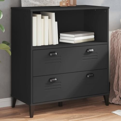 Gecheer Bücherschrank Büroschrank Aktenschrank Bücherregal Schrank Aktenregal Standregal VIKEN Schwarz 80x40x90 cm Massivholz Kiefer