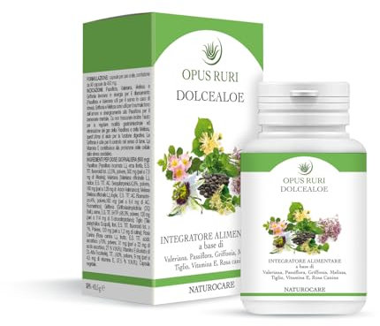OPUS RURI DolceAloe – Integratore Alimentare con Passiflora, Valeriana, Melissa, Griffonia e Vitamina E - 90 Capsule Vegetali - Integratore Sonno e Benessere Mentale - Made in Italy