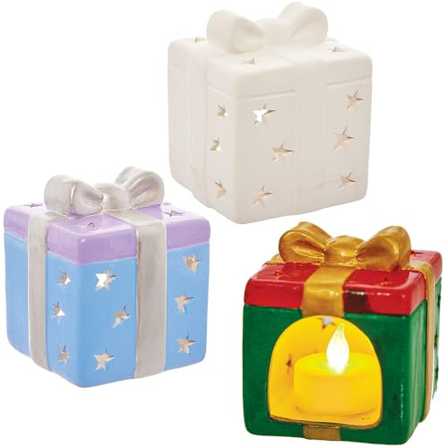 Baker Ross FN331 Teelichthalter aus Keramik - 2er-Pack, Weihnachtsbasteln für Kinder, Keramikmalerei