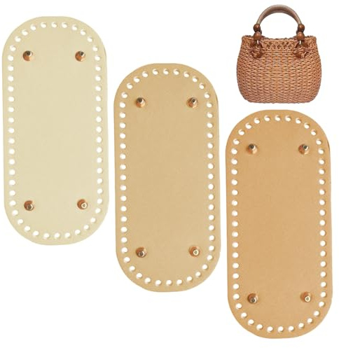 WUSJCOF 3 piezas Formador de fondo de bolsa de piel sintética PU, para tejer y hacer ganchillo, con agujeros, Bolsa de piel sintética, asas para bolsos, trapillo para crochet (22x10 cm)