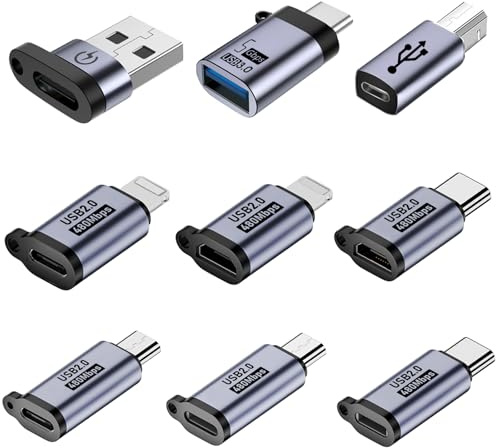 Liaoan USB C zu Micro Adapter, IP zu Type-C und Type-C zu USB A Adapter, (9-Stücke), unterstützt schnelles Aufladen und unterstützt eine Datenübertragung.