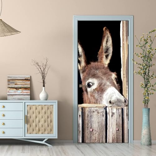 Türbekleben Bauernhof Esel Türtapete, Selbstklebend TürPoster Bauernhof Esel Türbilder, 3D Fototapete Türfolie Poster Tapete Türaufkleber Tür Tapeten 77 x 200 cm q6394