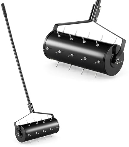 COSTWAY Aérateur à Gazon Roulant de 44 cm avec Poignée Amovible (Noir) | Scarificateur Manuel à Pointes de Dents pour Ameublir le Sol, Aération de l'herbe pour Pelouse et Jardin