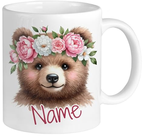 GRAZDesign Personalisierte Tasse Bär mit Namen Kinderbecher Kinder Mädchen