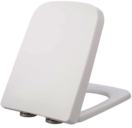 Giural Cuvette Toilette avec Frein De Chute, Abattant WC Blanc Carré, Dégagement Rapide, Rectangulaire Lunette WC Blanc Fixe Supérieur avec Charnières Réglables,35.5 * 45cm