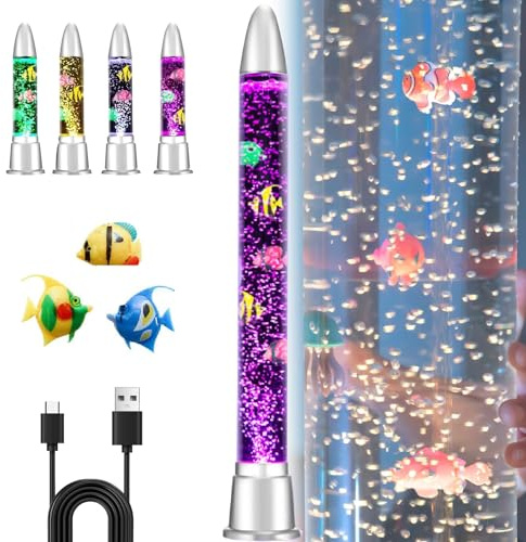 Lámpara de noche sensorial con forma de tubo de burbujas: modos de cambio de color, burbujas relajantes y peces luminosos. Decoración de escritorio for niños y adultos con autismo.(88cm/34.64in)