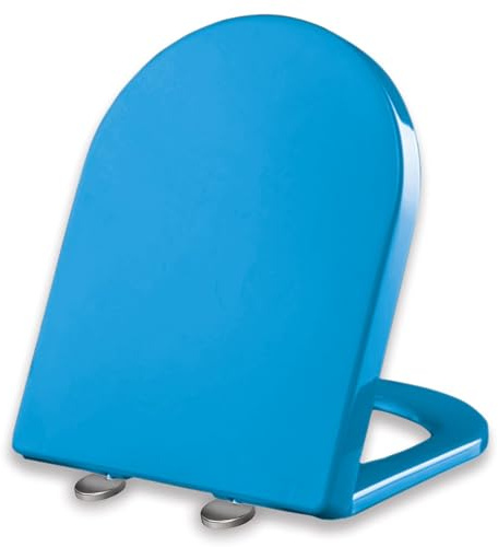 Sedile WC blu a forma di D con chiusura ammortizzata, cerniere regolabili a sgancio rapido, materiale PP ispessito, design facile da pulire, fissaggio superiore per WC a forma di D/U, comodo e