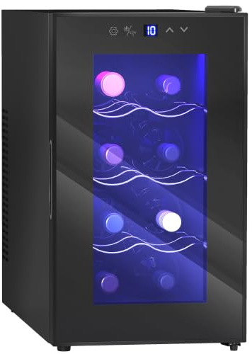 HOMCOM Vinoteca 8 Botellas Doble Refrigeración Termoeléctrica 8-18℃ Negro | Nevera para Vinos, Temperatura Ajustable, Silencioso 37db, Puerta de Vidrio Anti-UV, Pantalla LED, Luz Interior