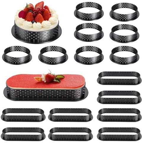 10 Piezas Aros Perforados Tartaletas, Aros para Tartaletas Redondos y Ovalados con Orificios de Ventilación, Moldes de Mousse Perforados, para tartas de frutas, quiches, mousse, kuChe para hornear
