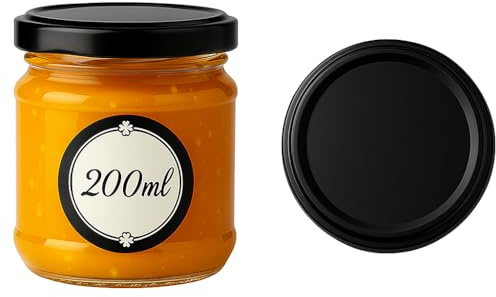 Sixby Lot de 6 bocaux en verre avec couvercle à visser (noir) – 200 ml avec couvercle hermétique – Idéal pour la confiture, le miel, les desserts et les stocks – Passe au lave-vaisselle