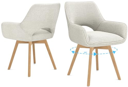 WAFTING Esszimmerstühle 2er Set Drehbar 360°,Armlehnstuhl,Küchenstuhl,Beige | Holzbeine,Buche,Cord Stoff,Küchenstuhl,Wohnzimmerstuhl,Polsterstuhl mit Samt,Restaurant,Schlafzimmer,Esszimmer,Konferenzraum