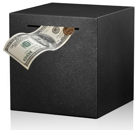 Piggy Bank for Adults, 12×12×12CM Metal Savings Box Black Coin Jar Metal Money Bank Modern Black Saving Boxes for Cash Saving Must Break to Open