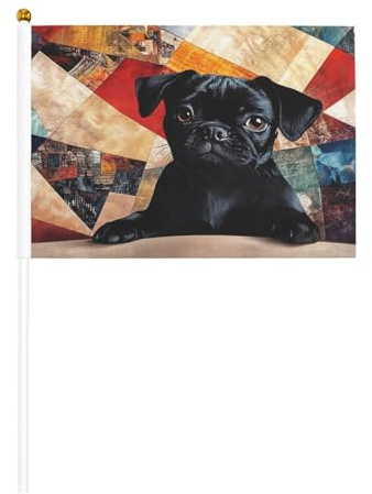 Mini Un dipinto di un simpatico cane Bandiere su bastone - 14 * 20,8 cm Piccole bandiere USA per esterni, decorazioni 4 luglio, decorazione patriottica, asta bandiera portatile, bandiere portatili sei