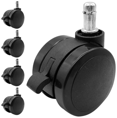 DIYEAH 5 Ruote Girevoli Freno per Sedie da Ufficio, Rotelle in Pu Nero per Pavimenti in Legno Duro, Ricambio Silenzioso e Scorrevole per Sedie da Computer, Montaggio Facile per Uso