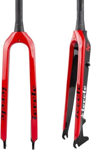 CUCKQUIC Fourche Rigide VTT en Fibre de Carbone, 26/27,5/29 Pouces, Freins à Disque, Pivot Conique 1-1/2 Pouce, axe QR 9 mm Red,26in