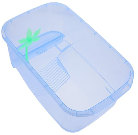 Cabilock Caja para Reptiles Pequeña de Plástico Azul, Tanque de Hábitat para Tortugas Pequeño, Área de Cría y Plataforma para Tomar el Sol, Suministros para Reptiles Domésticos