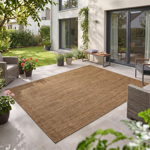 Teppium Outdoor Teppich Braun 280x370 cm Balkon Terrasse Garten Wetterfest UV-beständig XXL Extra Groß Einfarbig Flachgewebe Pflegeleicht Robust Modern