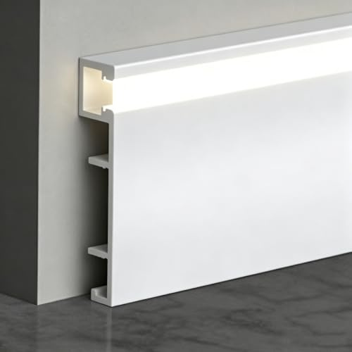 battiscopa Battiscopa In Alluminio Con Luci, Battiscopa Con Luci Led Per Commerciale/Residenziale, Modanatura Per Pavimento(C 8cm/3'',1m/3.3ft)