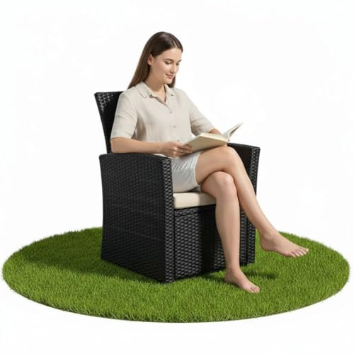 Melko Gartensessel Polyrattan, wetterfest, inkl. Sitzkissen, Schwarz