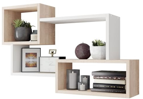 Mirjan24 Regal Trio 005, Wandregal Dekoregal, 87x54x18 cm, Wandboard, Hängeregal, Wandschrank, Hängeschrank, Regal, Buchregal, (Sonoma Eiche/Weiß)