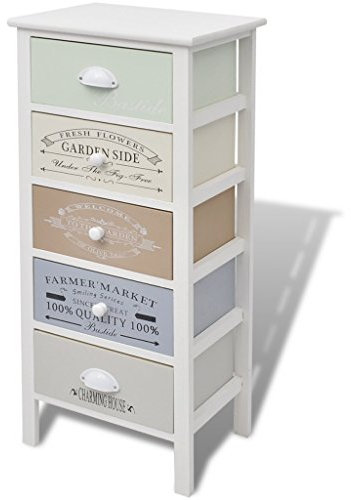 Festnight Shabby Chic Schr?nkchen Schubladenschrank Holz Seitenschrank Beistellschr?nkchen mit 5 Schubladen für Wohnzimmer Schlafzimmer