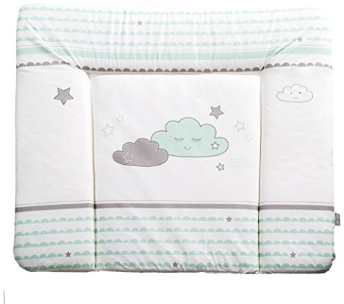 roba Wickelauflage Happy Cloud - Wickeltischauflage mit Wolken Motiv - 85 x 75 cm - Weiche Wickelunterlage PU beschichtet - Mintgrün / Weiß