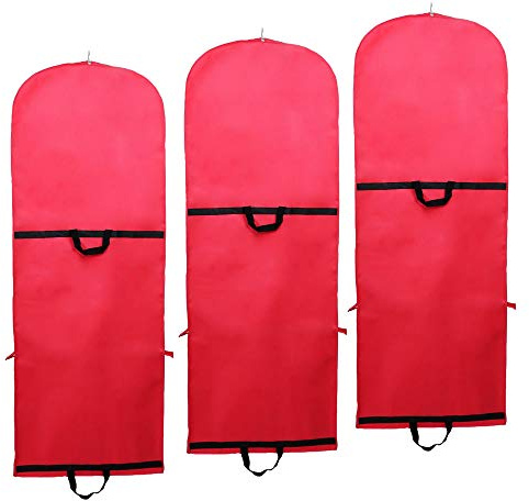 TUKA [3 piezas] Transpirable bolsa de ropa, aprox. 149 cm, con cremallera de calidad. para vestidos de fiesta, trajes, abrigos, 2 bolsillos para accesorios - rojo, TKB1007 red-3x
