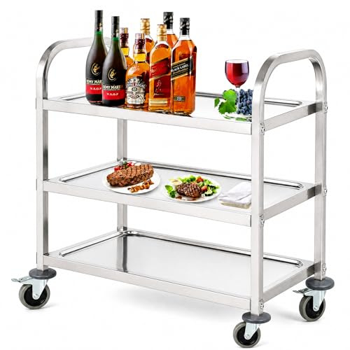 AHHC Chariot de Service en Acier Inoxydable avec roulettes Chariot à Main Roues 72x40x82cm