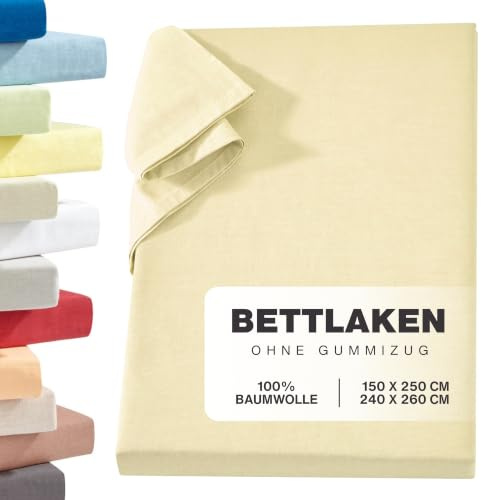 Carpe Sonno Linon Überwurf ohne Gummizug 150x250 cm – Creme Baumwolle | Blickdichtes Haustuch & Betttuch | vielseitig als Tischtuch oder Sofa- & Sessel-Überwurf | Laken aus 100 % Baumwolle