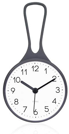 Mooas Loop Shower Waterproof Hanging Clock with Hook, Non-Ticking Battery Operated for Kitchen, Bathroom, Shower Booth (Gray)