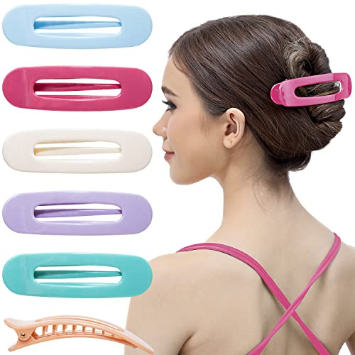 RC ROCHE ORNAMENT Lot de 6 pinces à cheveux pour femmes, à glissière latérale ovale plate en plastique, Accessoire de beauté pour filles et dames, multicolore pastel (grands)