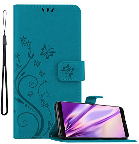 Cadorabo Funda Libro para Huawei Mate 10 en Azul Floral – Cubierta Proteccíon en Diseño de Flor con Cierre Magnético, Función de Suporte e 3 Tarjeteros - Etui Case Cover Carcasa