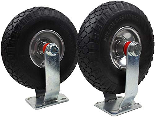 2 Stück - PU-Sackkarrenrad 3.00-4 mit Bockrolle, ø=260mm, Tragkraft 110kg, Achs-ø 20mm 75mm breit, Pannensicher, PU-Schaum, Metallfelge, 2 Kugellager