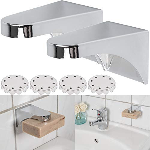 Magnetische Seifenhalterung, 2 Pack, zum Ankleben, Set mit Vier Seifenplättchen, Seifenhalter bis 150 Gramm Handseifen, Magnethalterung Seife, Magnet Seifenschale für Waschbecken, Dusche, Badewanne