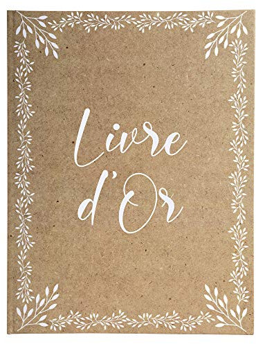 Exacompta - Ref. 47234E -1 Libro de visitas Kraft - Formato Vertical 27 x 22 cm - Borde Dorado con título en Letras Doradas - 100 páginas en Blanco Liso - Visual Kraft