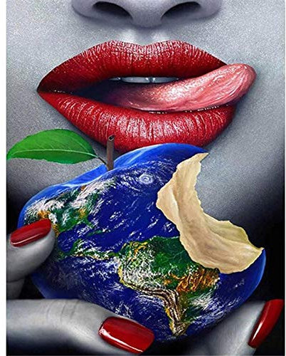 Puzzles 5000 Teile, Ballon Landschaft Rahmenpuzzle, Puzzle Spiel Geschenk, DIY Puzzle Würfel Frau, die blauen Apfel isst Impossible Puzzle, Geschenk Geschicklichkeitsspiel für die Ganze Familie