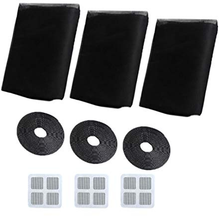 Moustiquaires pour Fenêtre, Moustiquaire Filet, 3 Pièces 150 cm x 200 cm Protection Contre Les Insectes pour Fenêtre Moustiquaire pour Fenêtre, Kit de Protection Anti Moustique (Noir)
