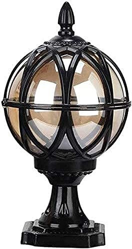 Poste de vidrio Farol para puerta Poste de portería Iluminación decorativa Pilares de piedra cuadrados Lámpara de pie Lámpara de mesa de columna de aluminio impermeable al aire libre IP65 para patio C